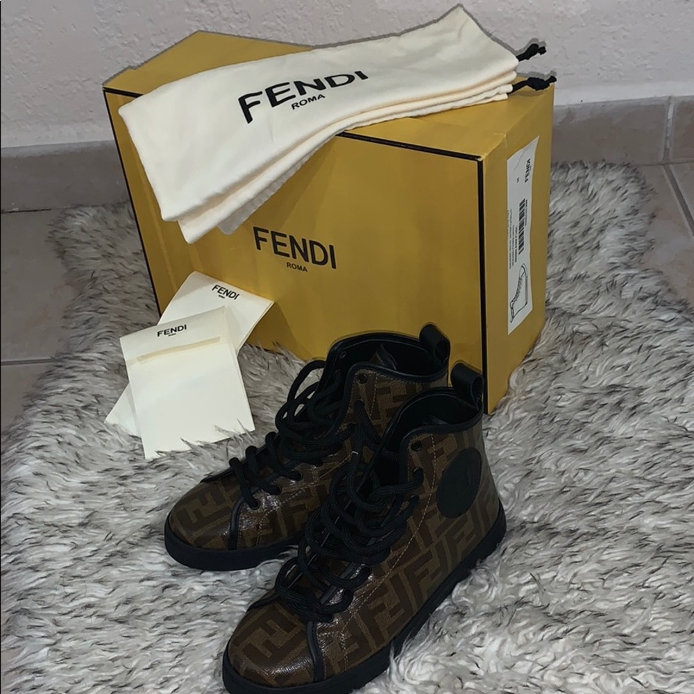 Fendi Brown Multicolored Leather Mogano High-top